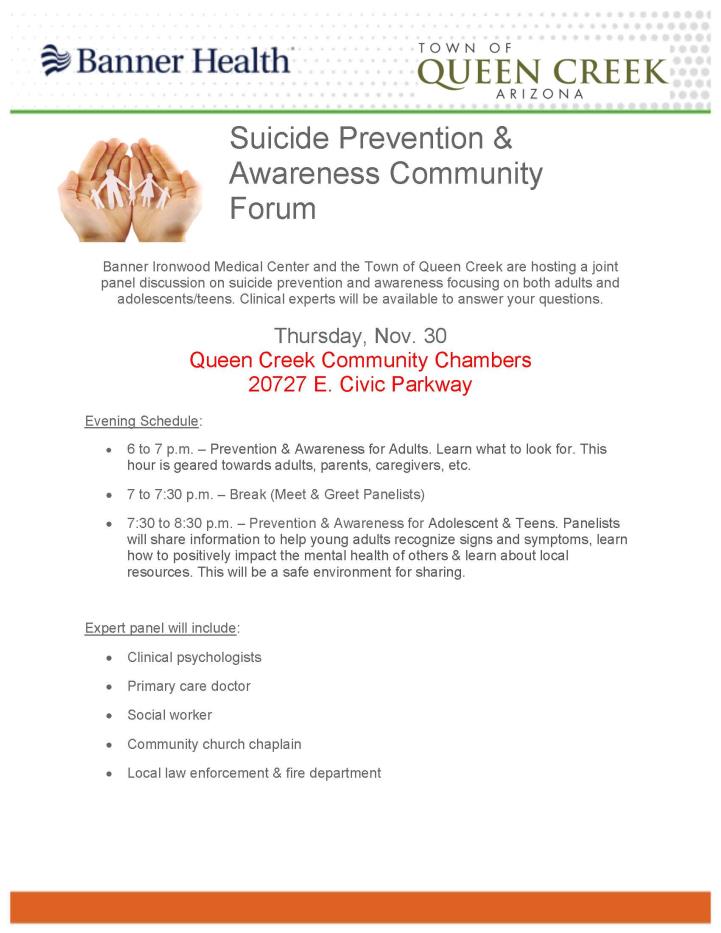 Suicide Prevention & Awareness Community Forum Flyer